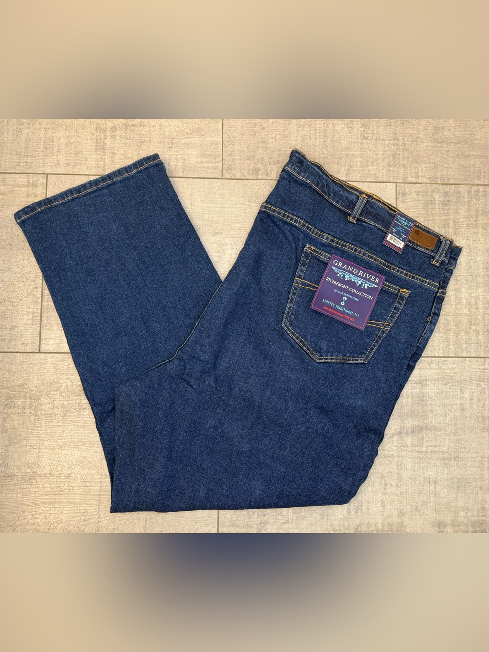 NWT Grandriver Stretch Traditional 180 Straight Cut Dark Wash Jeans 56x30